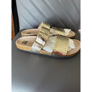 Women's ASOS Gold Studded Two-Strap Sandals Size 11